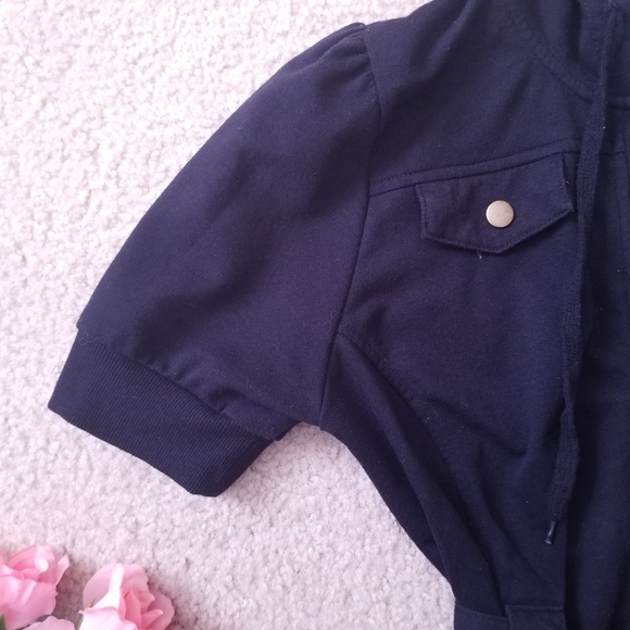 Black Short Sleeve Utility Jacket Hoodie Sweater - Picture 8 of 9